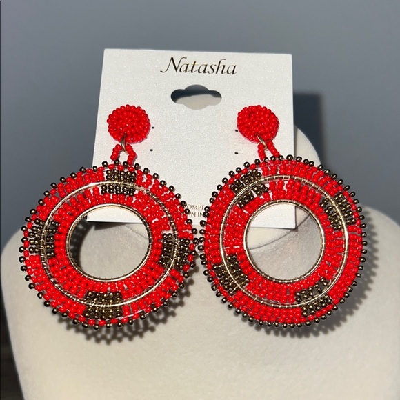 Natasha | Red & Gold Beaded Hoop Earrings - Picture 7 of 7